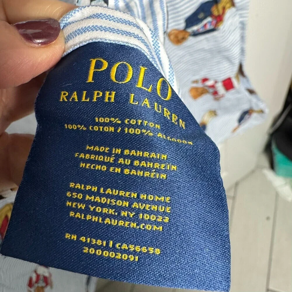 Polo Ralph Lauren Teddy Bear Pillow Sham Case King Sham Stripe Blue Cotton